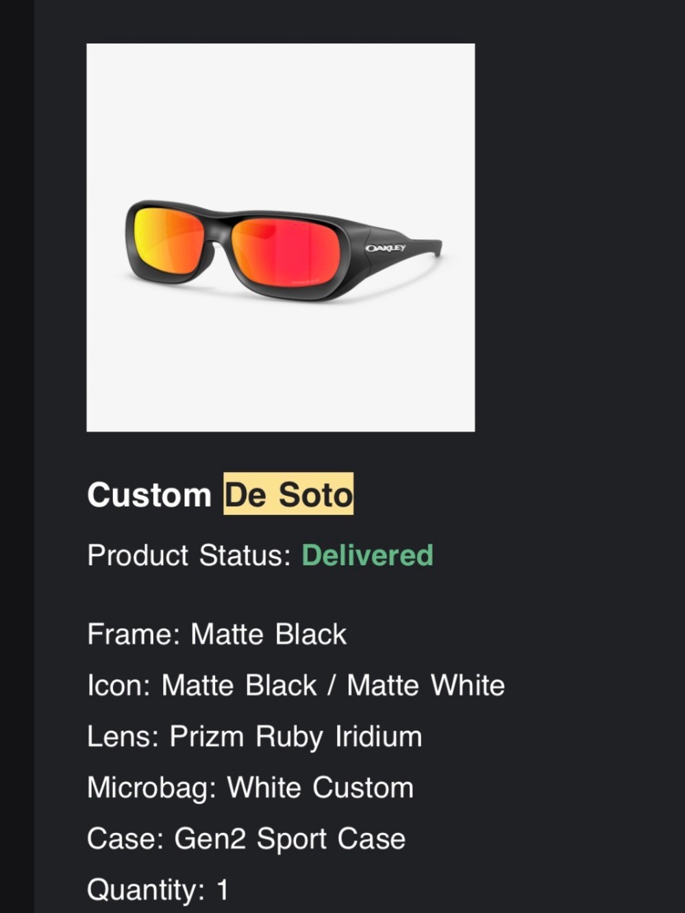 Oakley Custom Desoto Sunglasses — Black Frame with Red Prism Lenses